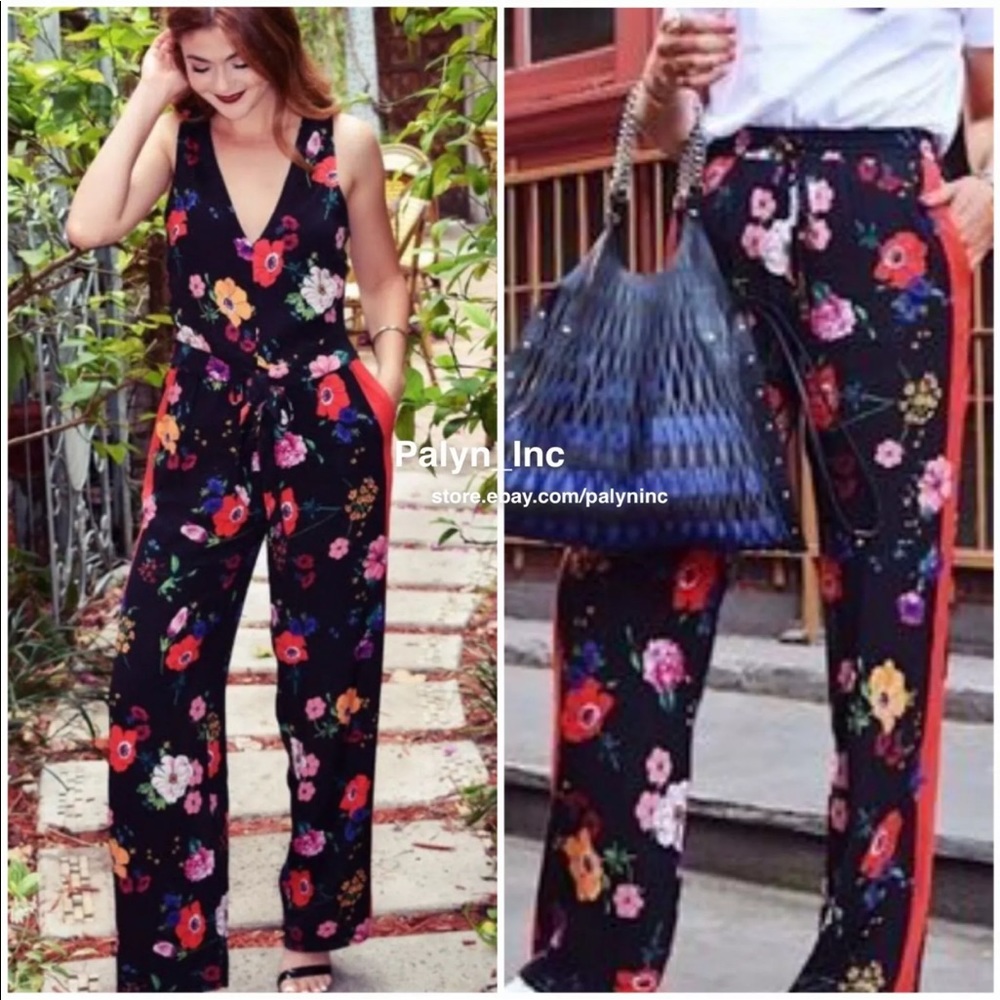 NWT ZARA FLORAL TROUSERS WITH SIDE BANDS ELASTIC WAIST